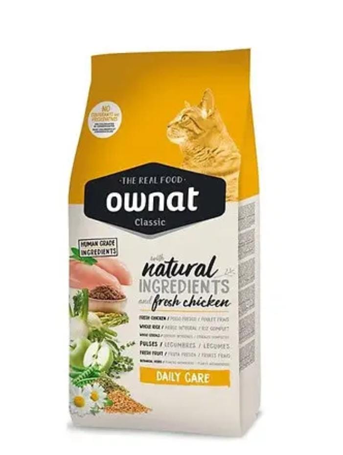 Ownat Classic Daily Care 4kg / 15kg – Croquettes complètes pour chats adultes, riche en viande fraîche, soutien optimal santé digestive et immunitaire