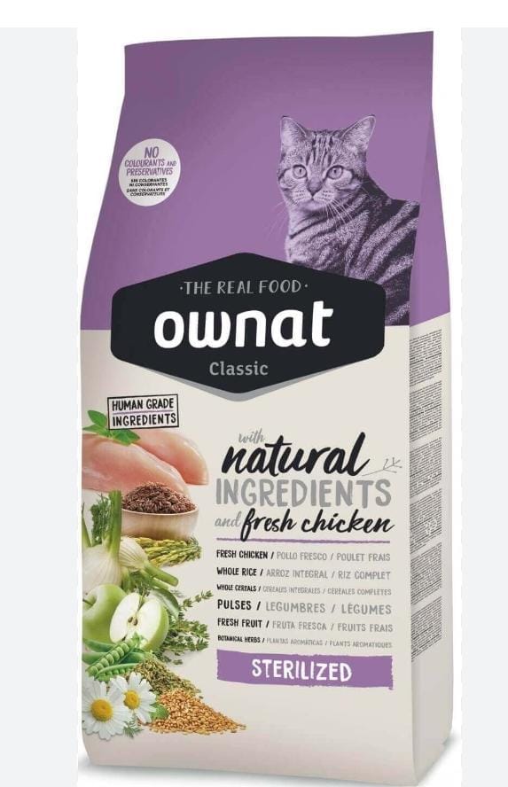 Ownat Classic Sterilized 4kg / 15kg – Croquettes sans céréales pour chats stérilisés, riches en viande fraîche, soutien du poids et santé urinaire