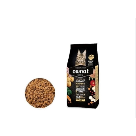 Croquettes Ownat Ultra pour chat – 3 kg, 30% poulet & dinde frais, ingrédients naturels | AnimaleriePP Maroc