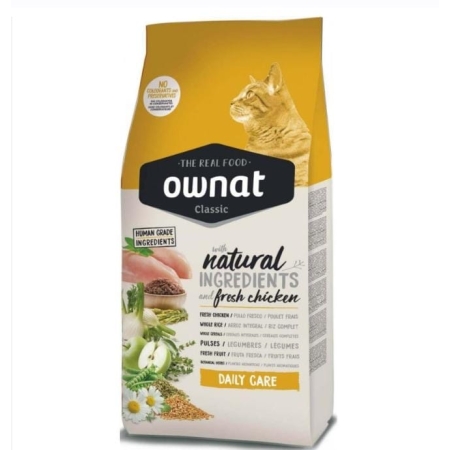 Croquettes Ownat Classic Daily Care pour chat adulte – 4 kg, 36% viande, poulet frais, ingrédients naturels | AnimaleriePP Maroc