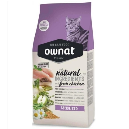 Croquettes Ownat Classic Sterilized pour chat stérilisé – 4 kg, 36% viande, poulet frais, gestion du poids | AnimaleriePP Maroc