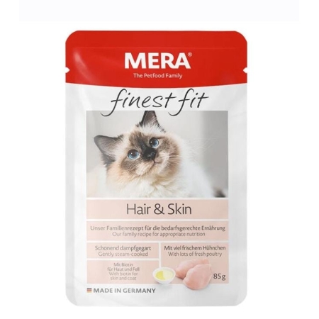Pâtée Mera Hair and Skin pour chat – 85g, recette au poulet, santé du pelage et de la peau | AnimaleriePP Maroc