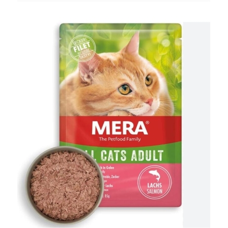 Pâtée Mera au saumon pour chat – Boîte 85g, nutrition équilibrée & saveur naturelle | AnimaleriePP Maroc
