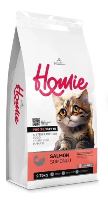 Croquettes Homie Super Premium Salmon pour chaton et mère 12kg – Nutrition riche & faible grain | AnimaleriePP Maroc