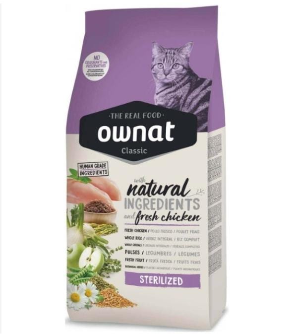 Croquettes Ownat Classic Sterilized pour chat stérilisé – 4 kg, 36% viande, poulet frais, gestion du poids | AnimaleriePP Maroc