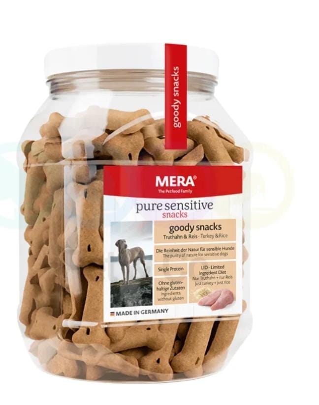 Friandises Mera Pure Sensitive Snacks pour chien – Saumon & riz ou Dinde & pommes de terre, 600 g | AnimaleriePP Maroc