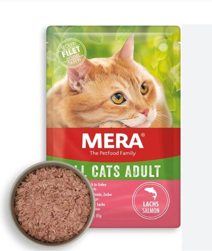 Pâtée Mera au saumon pour chat – Boîte 85g, nutrition équilibrée & saveur naturelle | AnimaleriePP Maroc