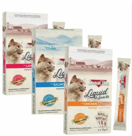 BonaCibo Liquide snack pour chat – Pack 6 x 15g – Friandise savoureuse et nutritive