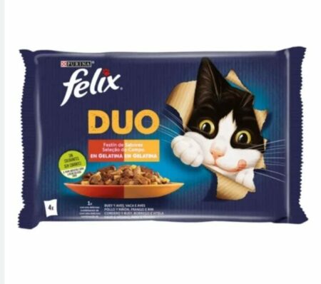 Felix Pâtée gélatine pour chat adulte – Pack 4 x 85g – Saveurs variées et nutrition équilibrée