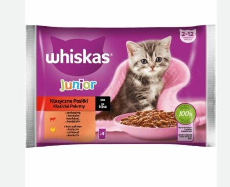 Whiskas Émincés pour chaton – Pack 4 x 85g – Nourriture savoureuse et adaptée à la croissance