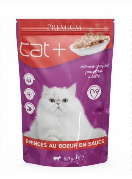 Cat+ Émincés pour chat adulte – 100g – Repas savoureux et équilibré